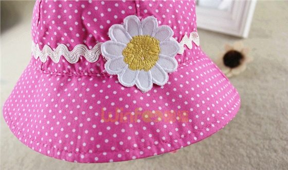 儿童粉红雏菊小圆点户外遮阳帽定做
