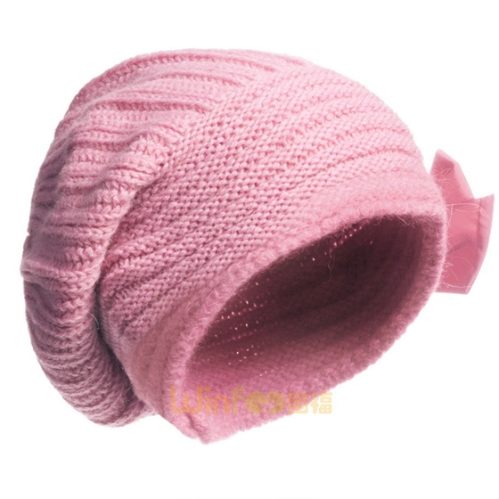时尚潮流纯色蝴蝶结儿童时装针织蓓蕾帽 广州订制