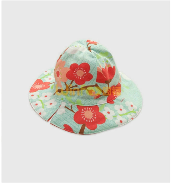 女童印花花朵小清新款渔夫帽 夏季户外遮阳小边帽 
