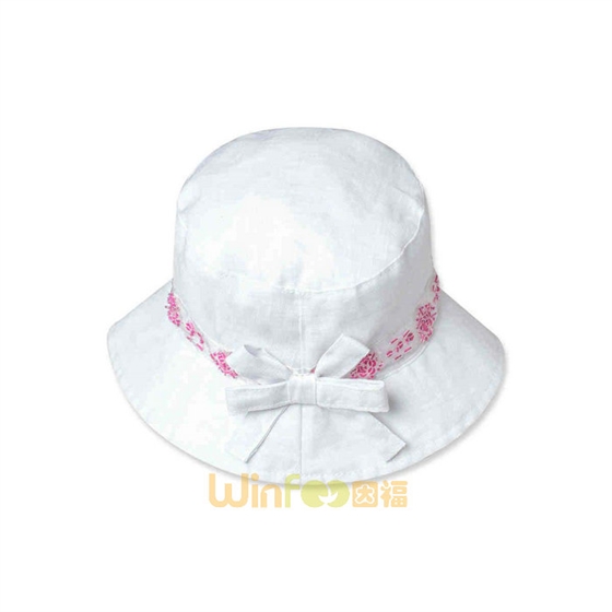 白色简约女童夏季户外遮阳桶帽 渔夫边帽