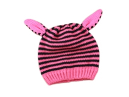 勇发服饰-儿童粉红条纹可爱耳朵针织帽定做-RM042
