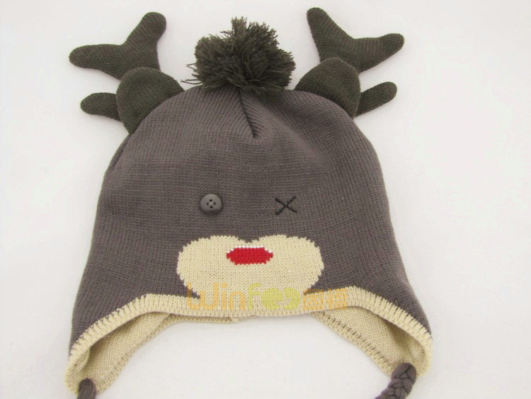 儿童冬天鹿角可爱针织帽定做