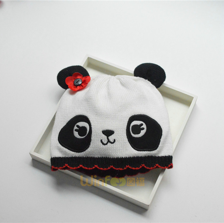 儿童熊猫针织帽定做 