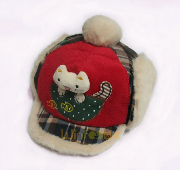 儿童 婴儿冬天时尚格子绣花保暖棒球帽 鸭舌帽订做 