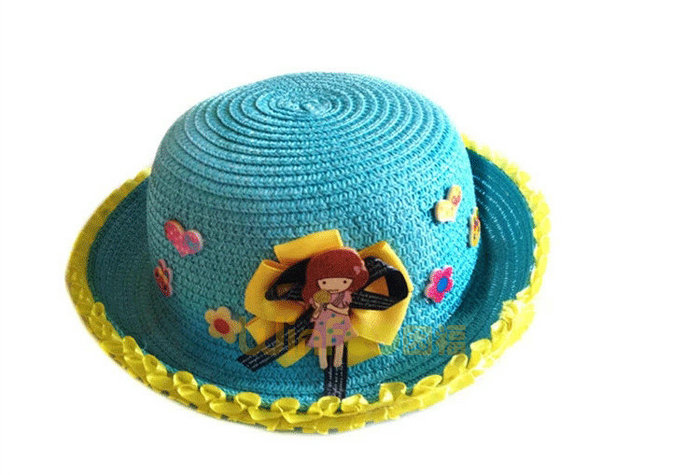 小清新款小女孩贴布绣花蕾丝花边可爱定型草帽订做