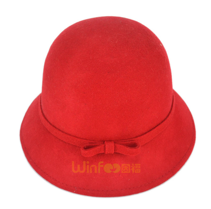 红色简约蝴蝶结儿童 女士100%羊毛定型礼帽 广州订做