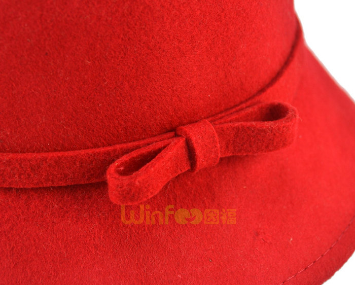 红色简约蝴蝶结儿童 女士100%羊毛定型礼帽 广州订做