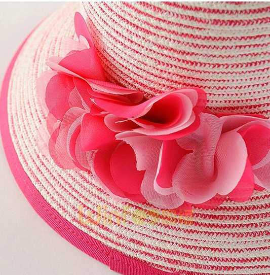 装饰花包边条纹草帽工厂生产定制 春夏沙滩遮阳 女童 