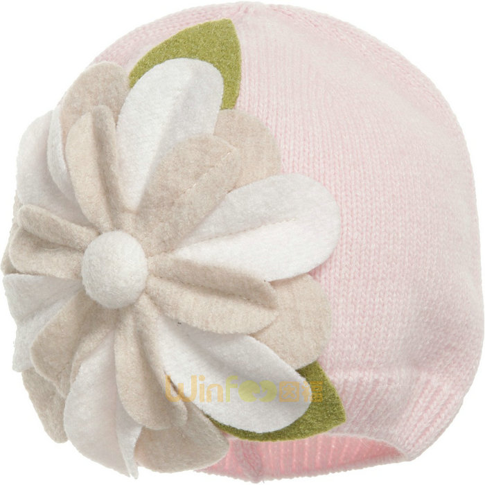小清新款盛放花朵儿童秋冬保暖针织套头帽 专业订制 