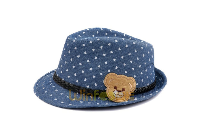 时尚格子韩版潮流小熊贴布绣花儿童定型礼帽生产定制 