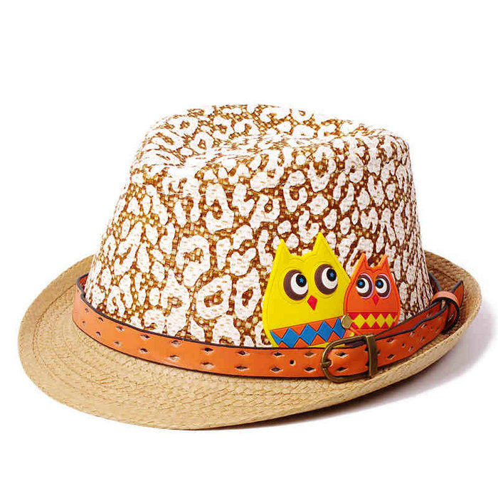 2015夏季新款儿童贴布绣花可爱卡通草编定型礼帽