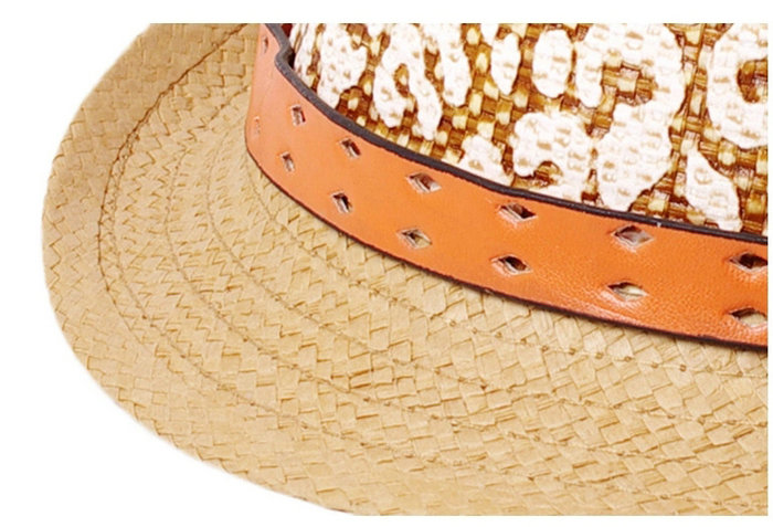 2015夏季新款儿童贴布绣花可爱卡通草编定型礼帽