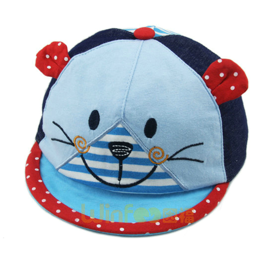 小清新款婴儿小猫咪可爱点点拼色棒球帽 春夏定制 