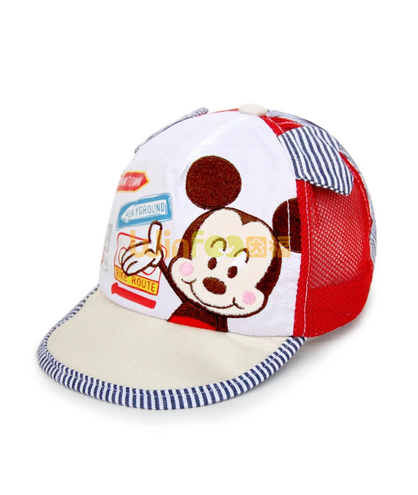 撞色拼接小老鼠儿童可爱绣花条纹字母可爱棒球帽 婴儿