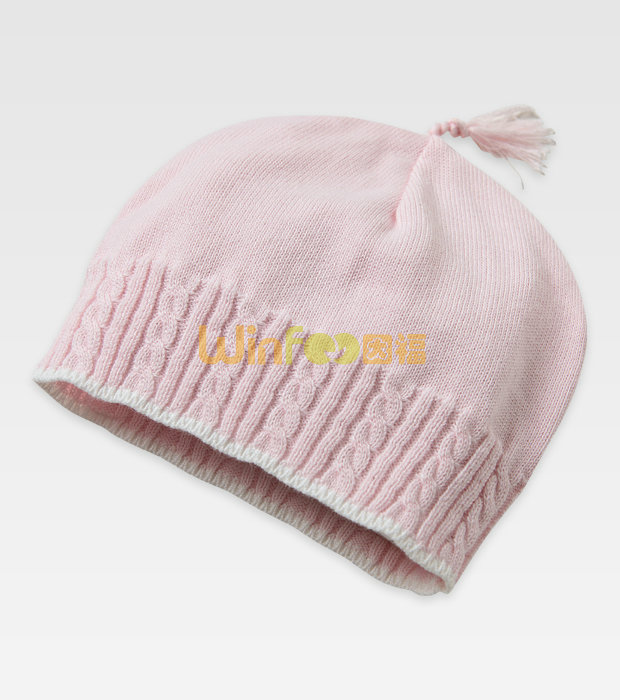 粉红色儿童简约针织帽ODM出口贴牌订做 广州帽厂 