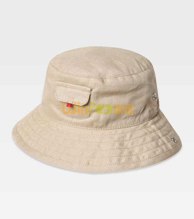 儿童夏季遮阳盆帽定做 简约纯色 小口袋 小孩渔夫边帽