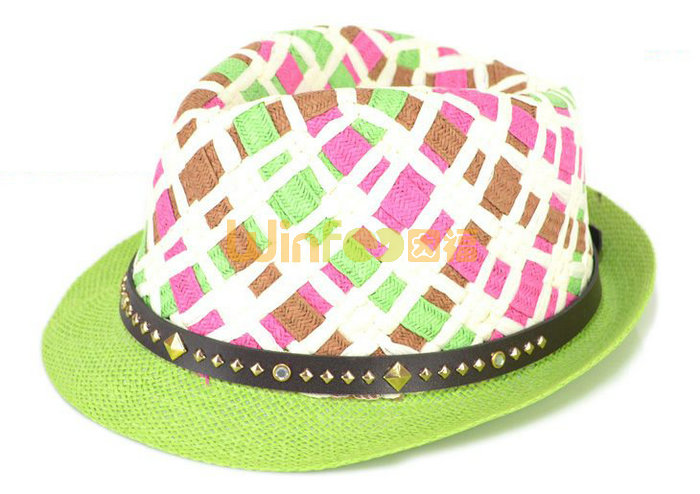 ODM订做时尚柳丁韩版拼色草编定型帽 夏季遮阳 儿童