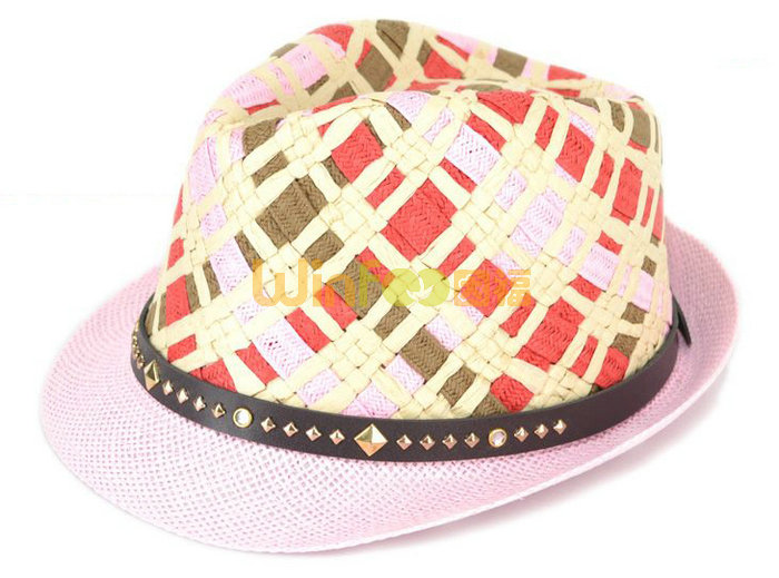 ODM订做时尚柳丁韩版拼色草编定型帽 夏季遮阳 儿童