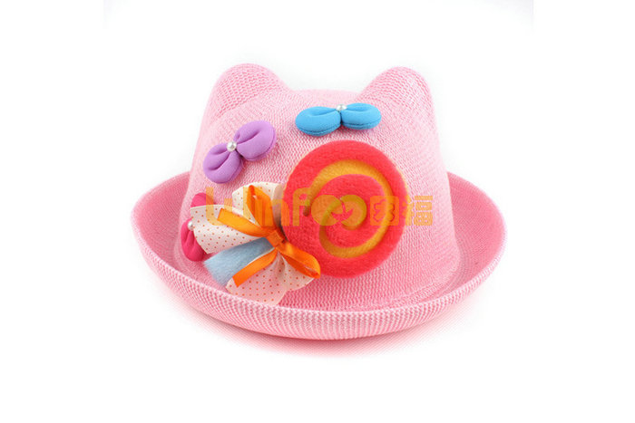 小女孩粉色可爱贴布绣耳朵可爱草帽 夏季 工厂专业加工