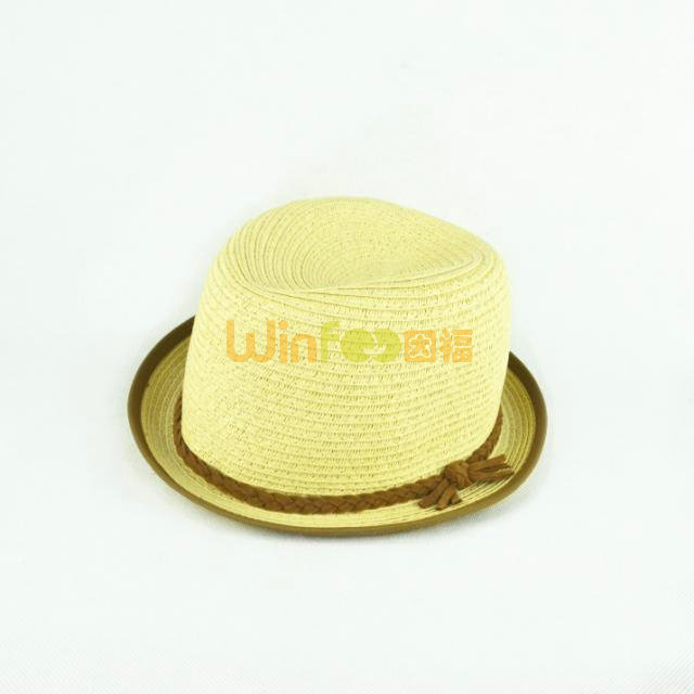 草编定型帽 纯色简约 小辫子 儿童夏季遮阳帽 外贸定做