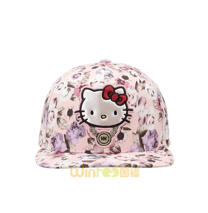 Hello Kitty绣花儿童平沿帽 嘻哈帽